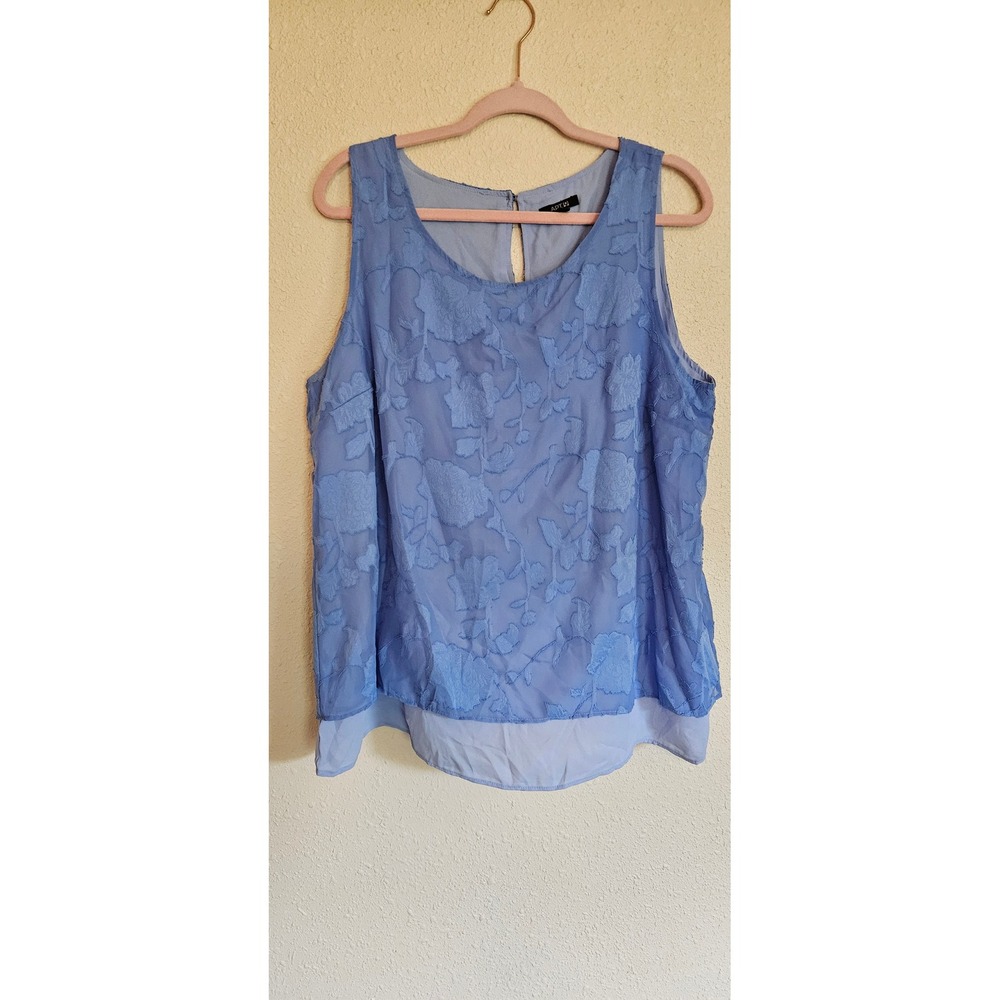 Apt 9 Womens XL Blue Floral Fil-Coupe Sleeveless Blouse Layered Hem Keyhole Back